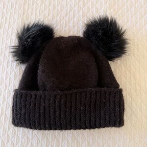 Target Black Knit Hat with Faux Fur Pom Poms